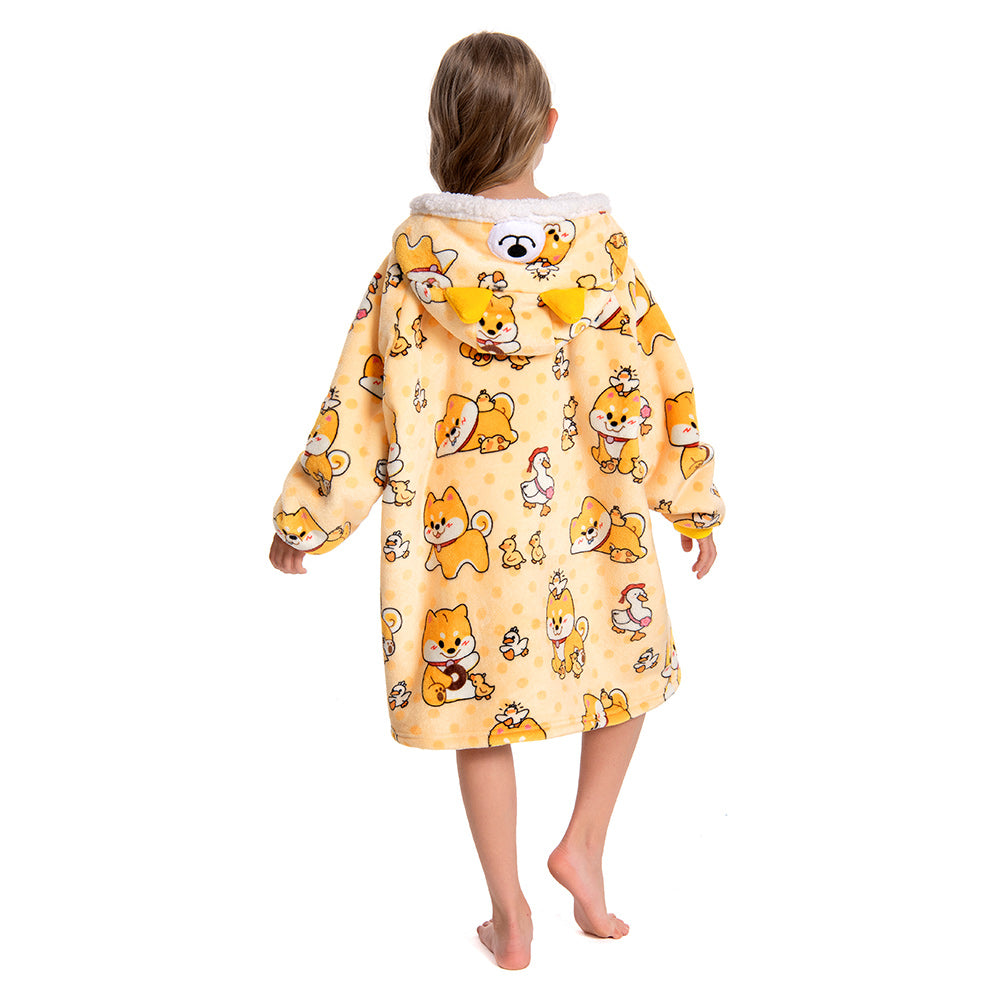 Kids OLAOLA Yellow Dog Wearable Blanket Hoodie Animals Onesie Oversized Soft Warm Cozy Sherpa Fleece Sweatshirt