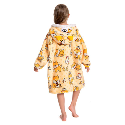 Kids OLAOLA Yellow Dog Wearable Blanket Hoodie Animals Onesie Oversized Soft Warm Cozy Sherpa Fleece Sweatshirt