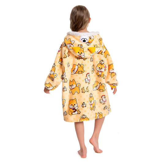 Kids OLAOLA Yellow Dog Wearable Blanket Hoodie Animals Onesie Oversized Soft Warm Cozy Sherpa Fleece Sweatshirt