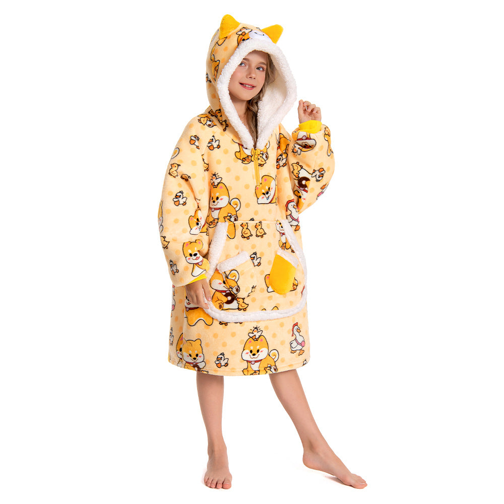 Kids OLAOLA Yellow Dog Wearable Blanket Hoodie Animals Onesie Oversized Soft Warm Cozy Sherpa Fleece Sweatshirt