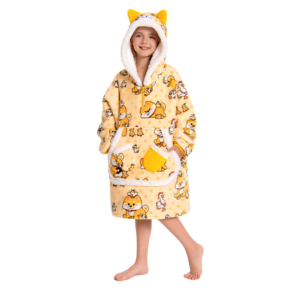 Kids OLAOLA Yellow Dog Wearable Blanket Hoodie Animals Onesie Oversized Soft Warm Cozy Sherpa Fleece Sweatshirt