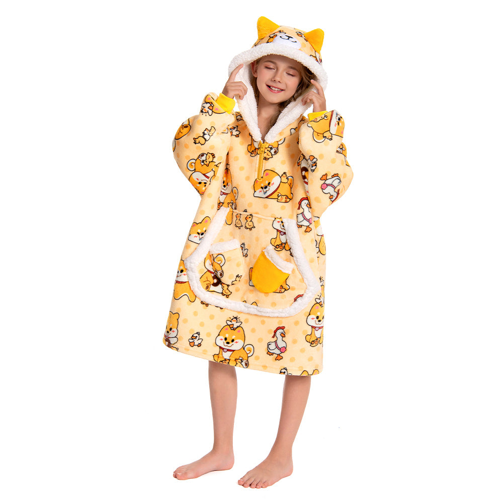 Kids OLAOLA Yellow Dog Wearable Blanket Hoodie Animals Onesie Oversized Soft Warm Cozy Sherpa Fleece Sweatshirt