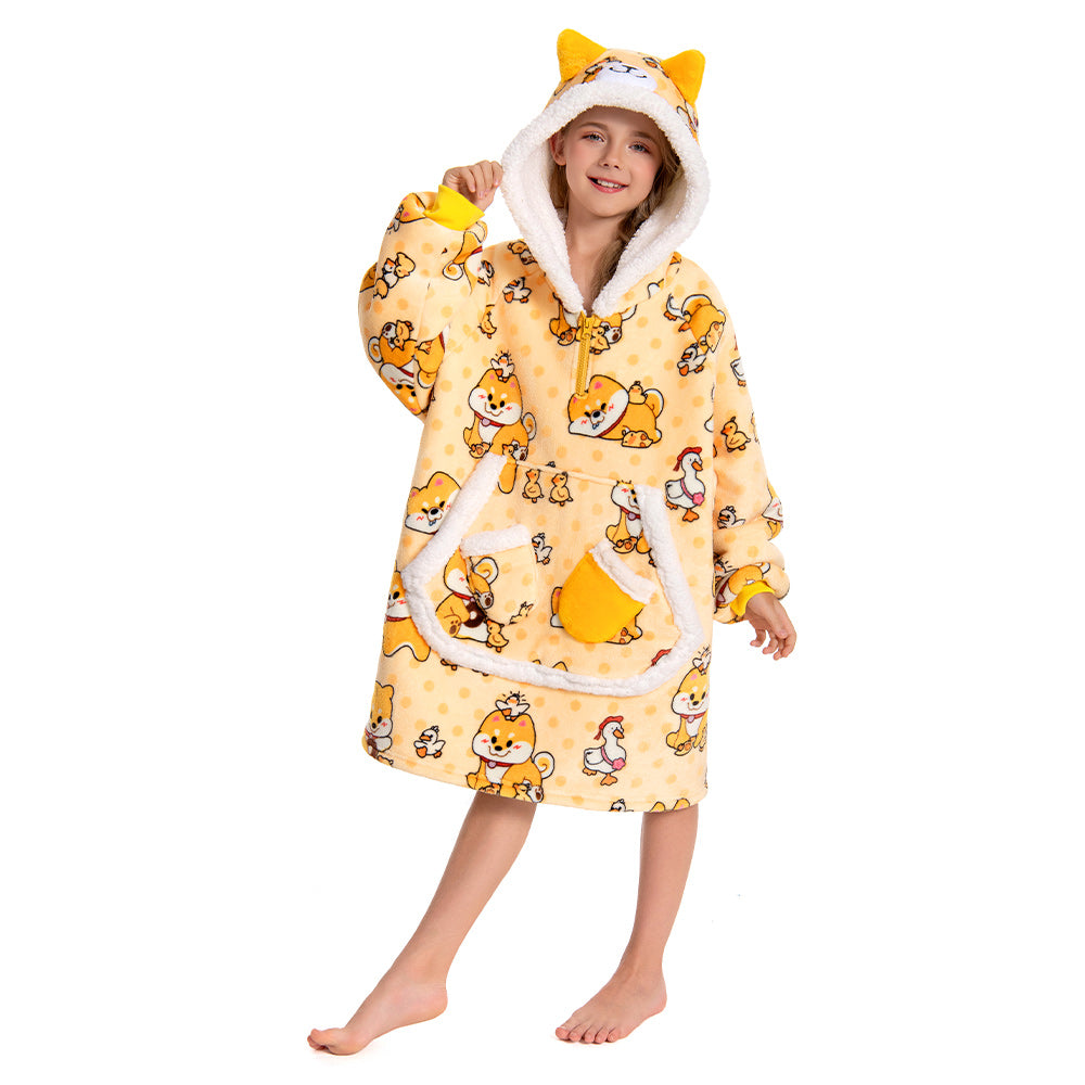 Kids OLAOLA Yellow Dog Wearable Blanket Hoodie Animals Onesie Oversized Soft Warm Cozy Sherpa Fleece Sweatshirt