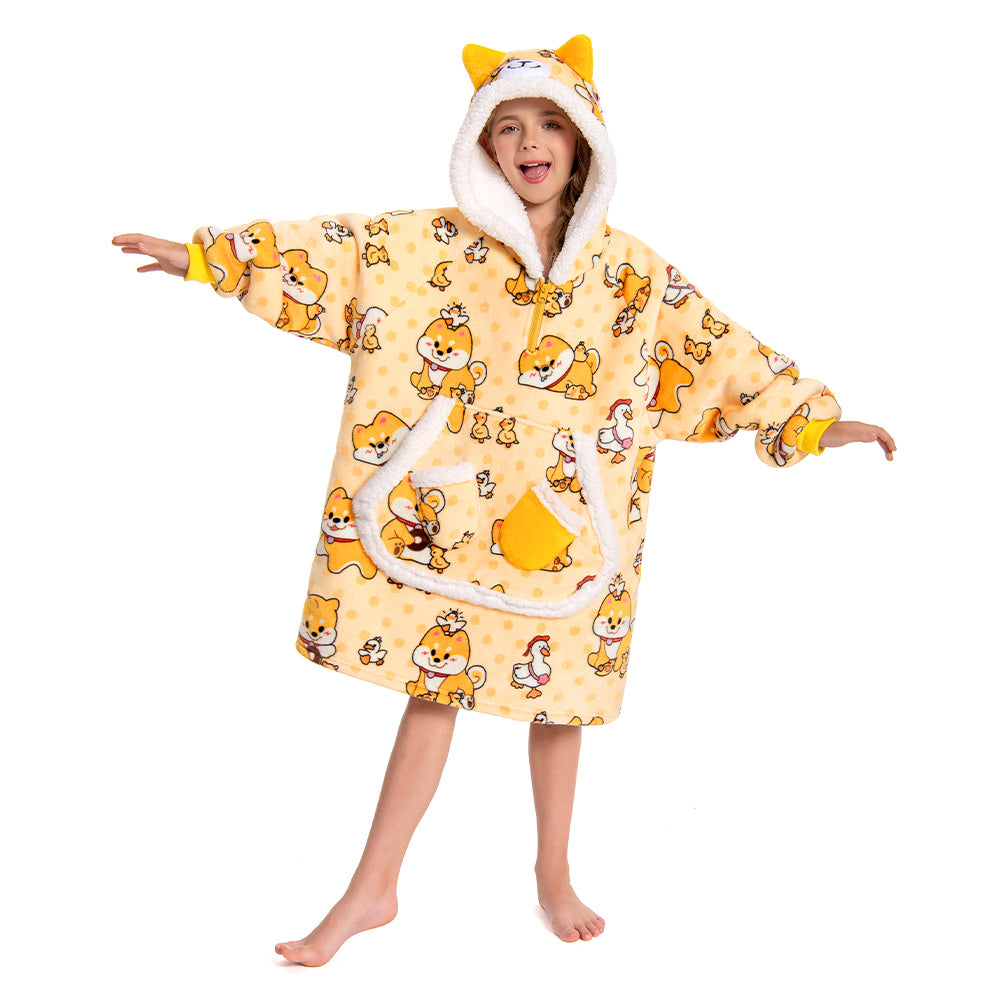 Kids OLAOLA Yellow Dog Wearable Blanket Hoodie Animals Onesie Oversized Soft Warm Cozy Sherpa Fleece Sweatshirt