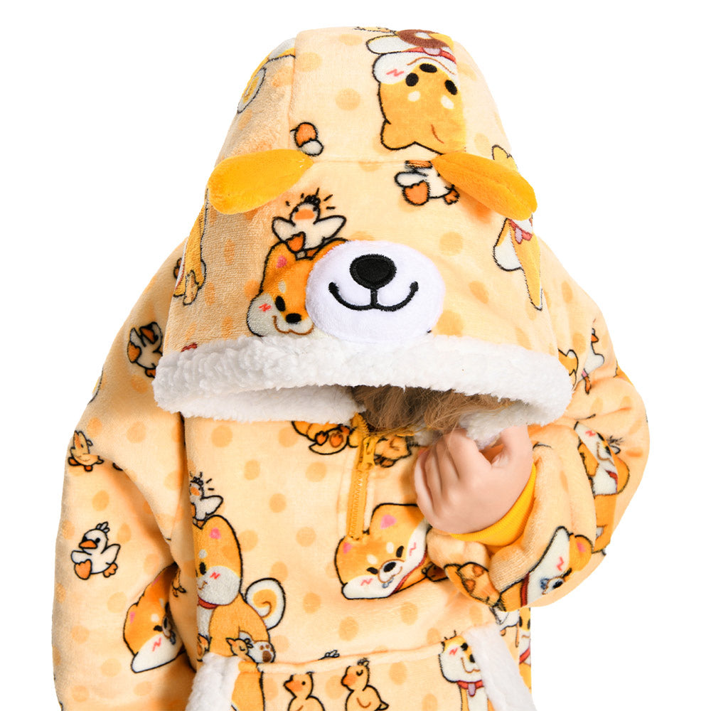 Kids OLAOLA Yellow Dog Wearable Blanket Hoodie Animals Onesie Oversized Soft Warm Cozy Sherpa Fleece Sweatshirt