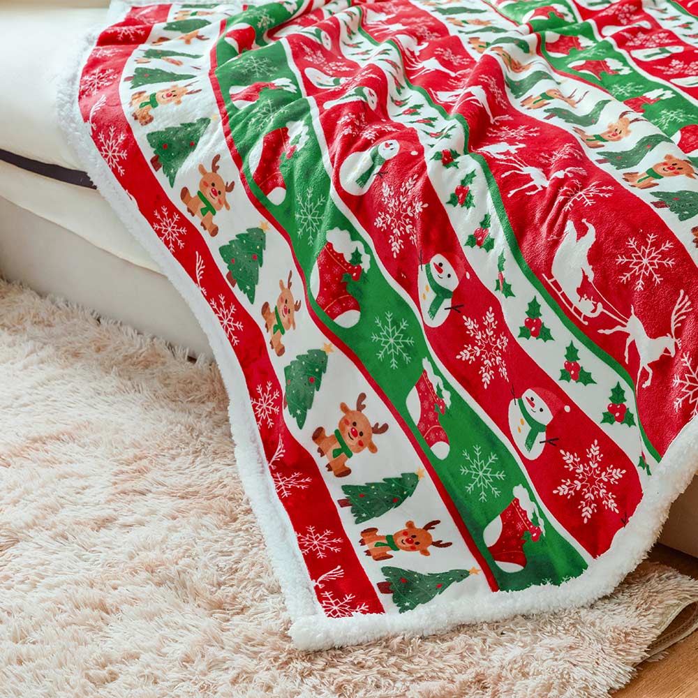 OLAOLA Elk Wearable Blanket Red Flannel Christmas Tree Snowmen Warm Fuzzy Soft Throw For Christmas Decor Gift
