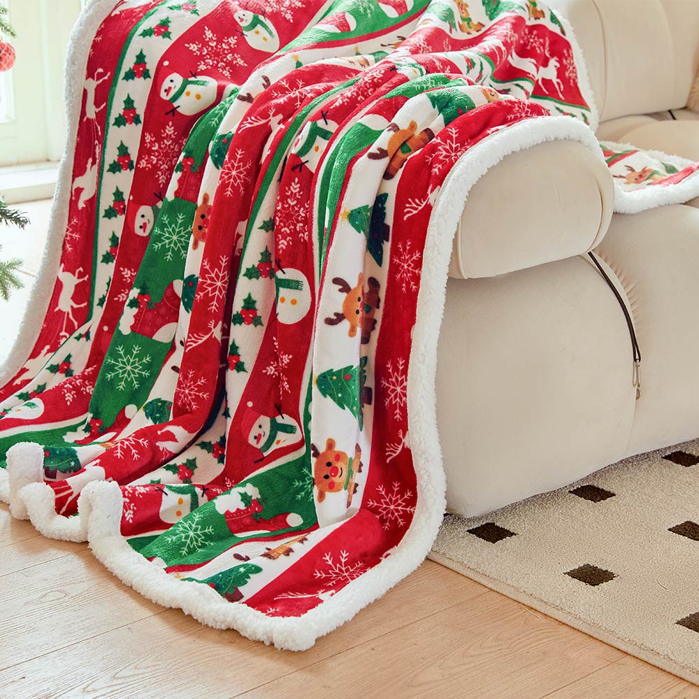 OLAOLA Elk Wearable Blanket Red Flannel Christmas Tree Snowmen Warm Fuzzy Soft Throw For Christmas Decor Gift