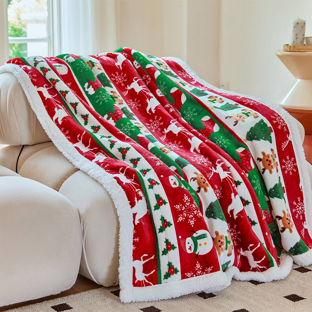 OLAOLA Elk Wearable Blanket Red Flannel Christmas Tree Snowmen Warm Fuzzy Soft Throw For Christmas Decor Gift