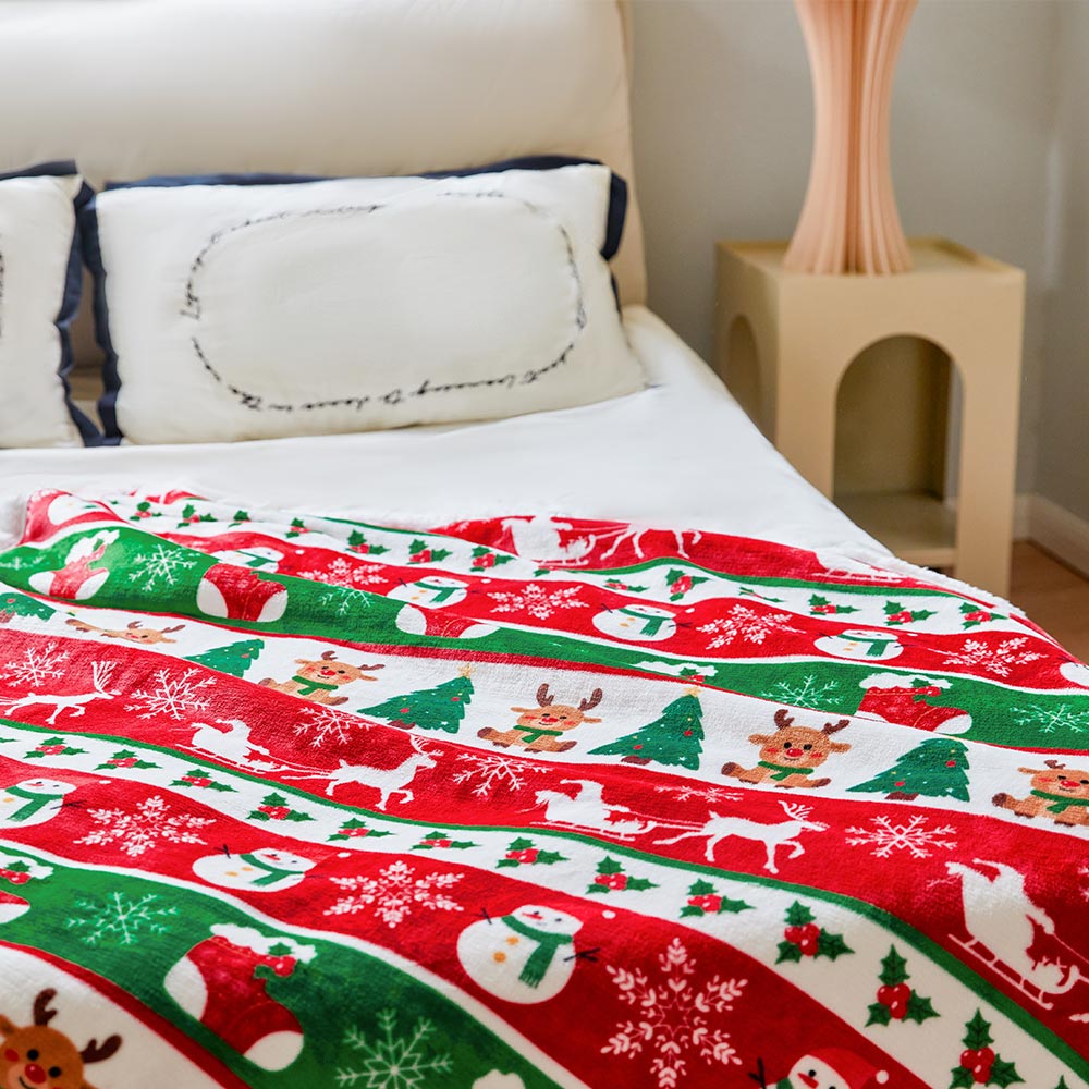 OLAOLA Elk Wearable Blanket Red Flannel Christmas Tree Snowmen Warm Fuzzy Soft Throw For Christmas Decor Gift
