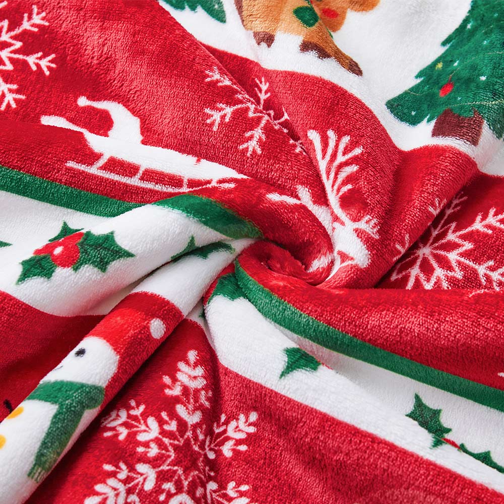 OLAOLA Elk Wearable Blanket Red Flannel Christmas Tree Snowmen Warm Fuzzy Soft Throw For Christmas Decor Gift