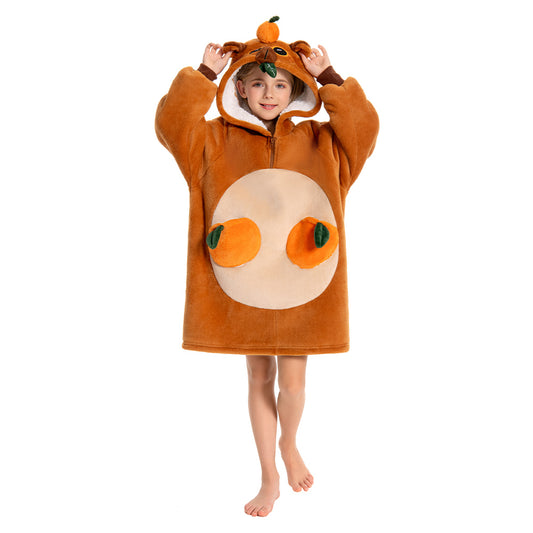 Kids OLAOLA Capybara Wearable Blanket Hoodie Oversized Animal Onesie Hooded Blanket Soft Warm Cozy Sherpa Fleece Sweatshirt