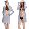OLAOLA Women UPF 50+ Gray Striped Printed Sun Protection Hoodie Long Sleeve Hiking Outdoor Beach Swim Cover Up