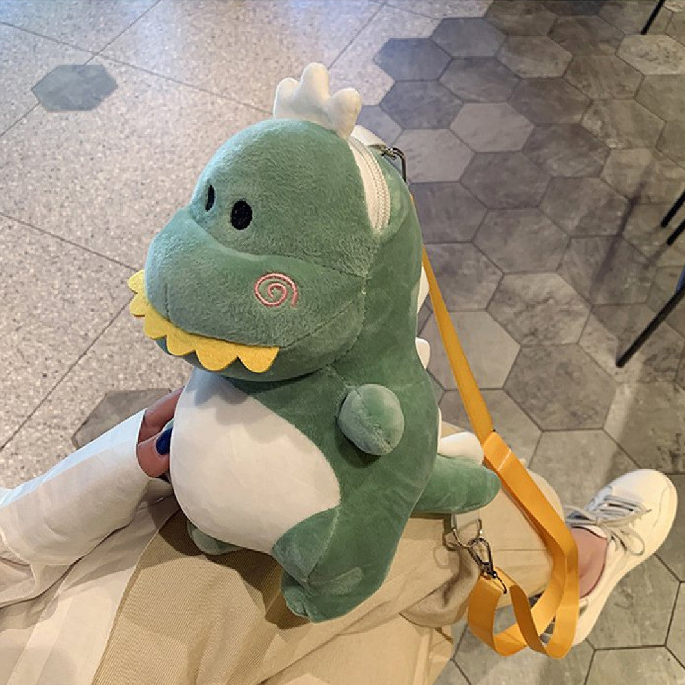 26CM Green Pink Dinosaur Plush Crossbody Bag Kawaii Stuffed Animal Bag Halloween Christmas Gift For Adult Kids