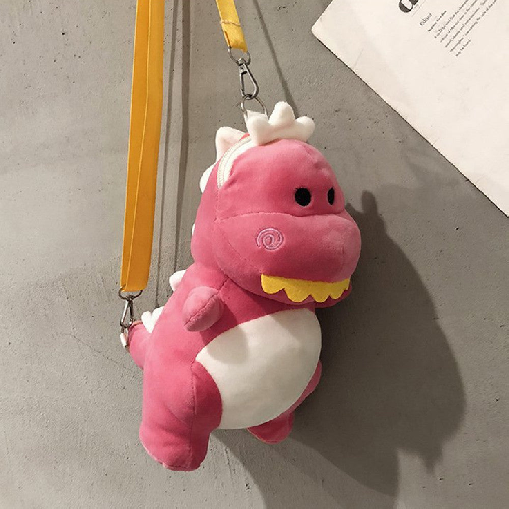 26CM Green Pink Dinosaur Plush Crossbody Bag Kawaii Stuffed Animal Bag Halloween Christmas Gift For Adult Kids