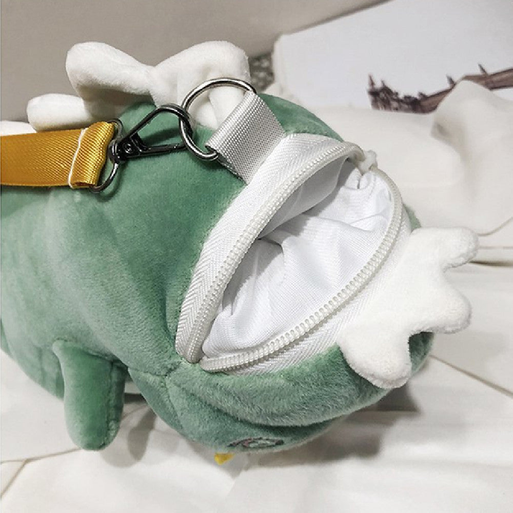 26CM Green Pink Dinosaur Plush Crossbody Bag Kawaii Stuffed Animal Bag Halloween Christmas Gift For Adult Kids