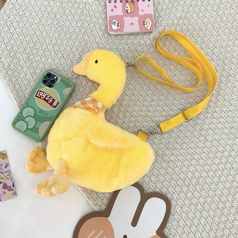 27CM Big Goose Plush Bag With Adjustable Strap Crossbody Bag Fluffy Chicken Animal Design Funny Gift For Women Girls