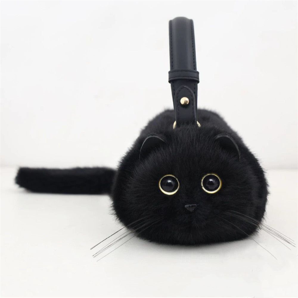 27CM Cute Black Cat Plush Shoulder Bag Kitty Shaped Crossbody Handbag Spacious Design Presents For Cat Lovers