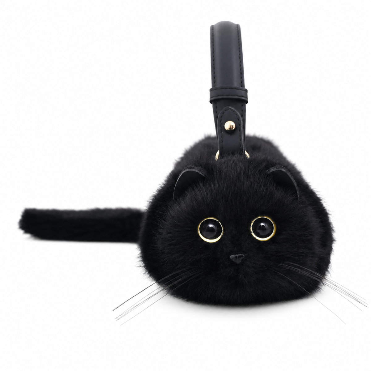 27CM Cute Black Cat Plush Shoulder Bag Kitty Shaped Crossbody Handbag Spacious Design Presents For Cat Lovers