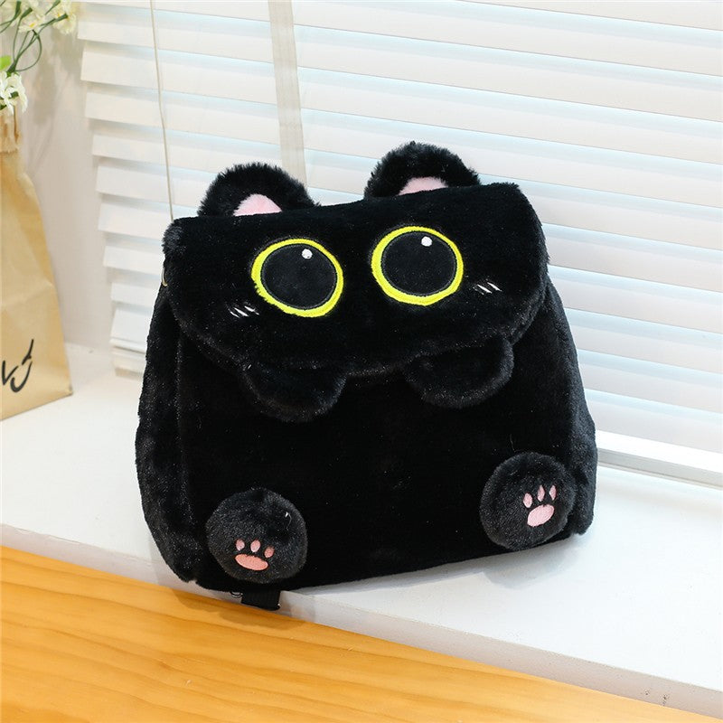 27CM Kawaii Black Cat Plush Backpack Kitty Shoulder Bag Stuffed Animal Cute Cartoon Crossbody Bag For Women Kids