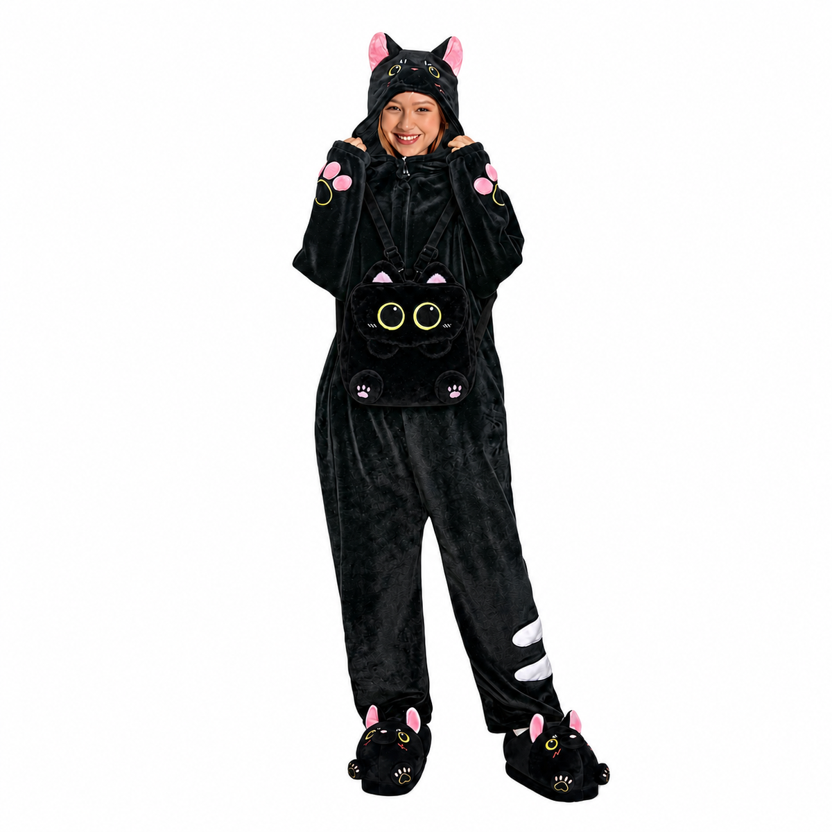 27CM Kawaii Black Cat Plush Backpack Kitty Shoulder Bag Stuffed Animal Cute Cartoon Crossbody Bag For Women Kids