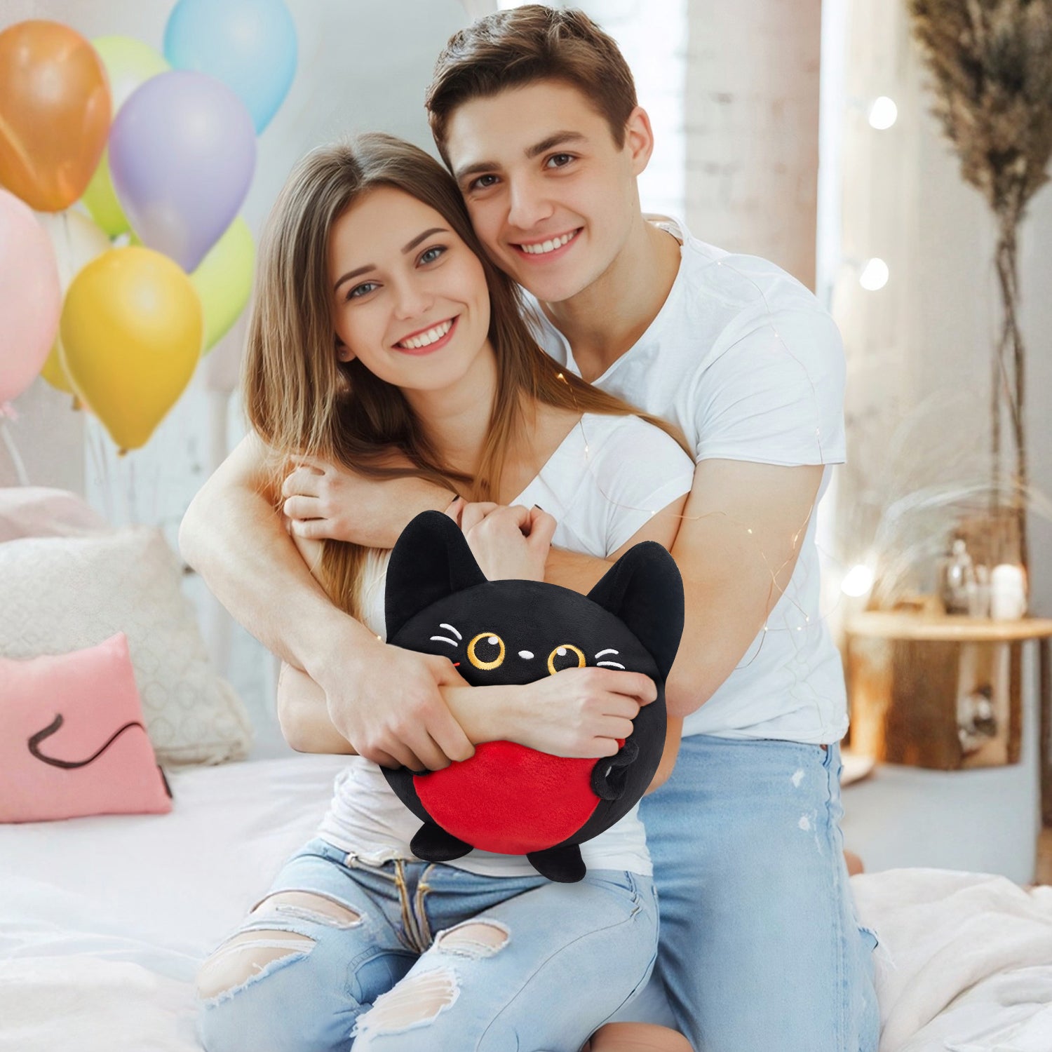 27CM OLAOLA Original Cute Black Cat Heart Dolls Soft Stuffed Dolls Animals Plush Toys Valentine Plushies Birthday Gift