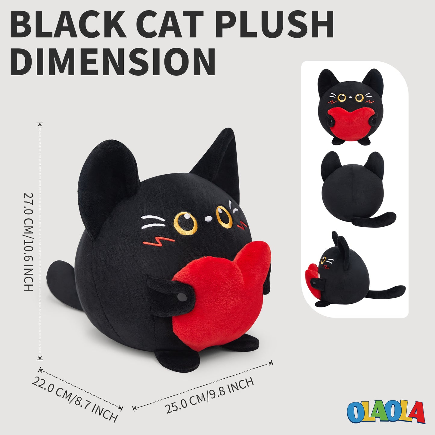27CM OLAOLA Original Cute Black Cat Heart Dolls Soft Stuffed Dolls Animals Plush Toys Valentine Plushies Birthday Gift