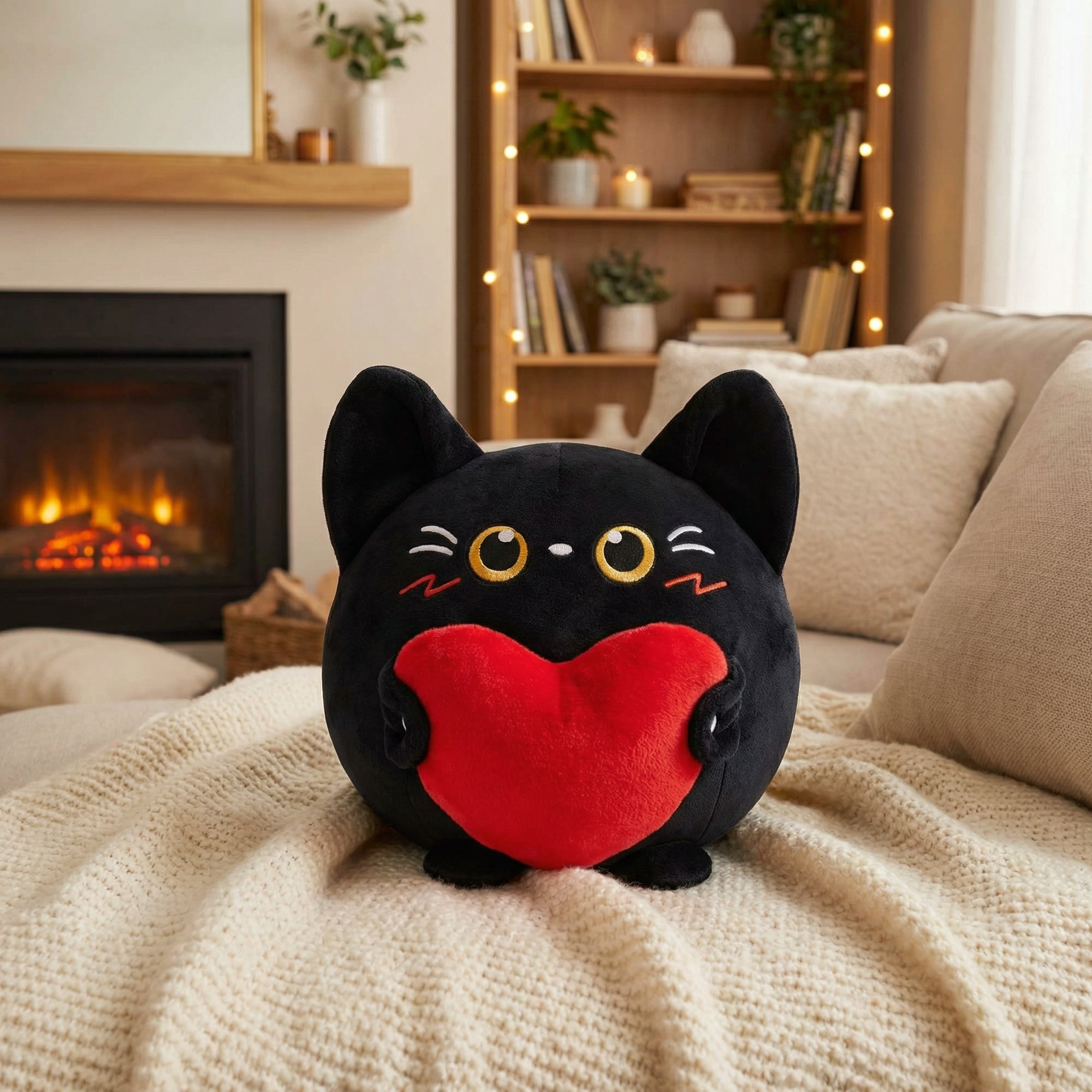 27CM OLAOLA Original Cute Black Cat Heart Dolls Soft Stuffed Dolls Animals Plush Toys Valentine Plushies Birthday Gift