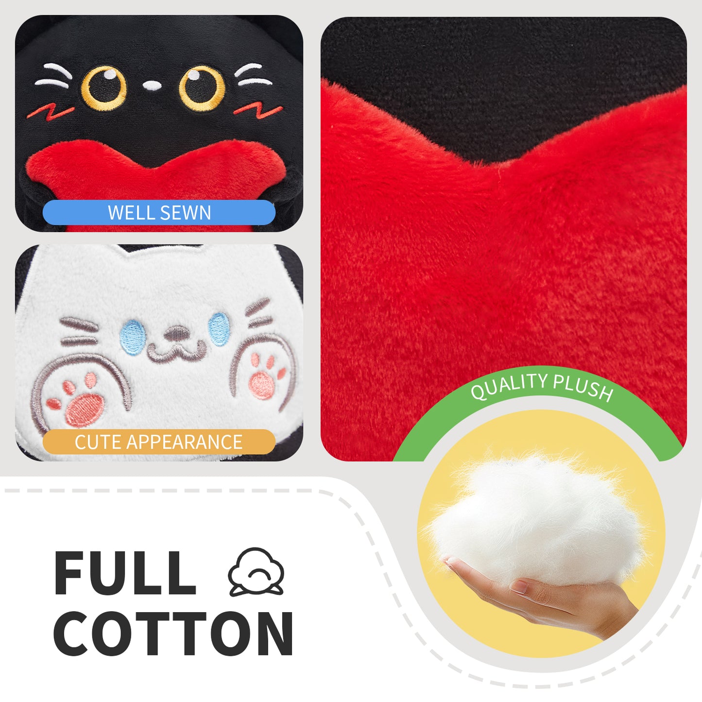 27CM OLAOLA Original Cute Black Cat Heart Dolls Soft Stuffed Dolls Animals Plush Toys Valentine Plushies Birthday Gift