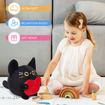 27CM OLAOLA Original Cute Black Cat Heart Dolls Soft Stuffed Dolls Animals Plush Toys Valentine Plushies Birthday Gift
