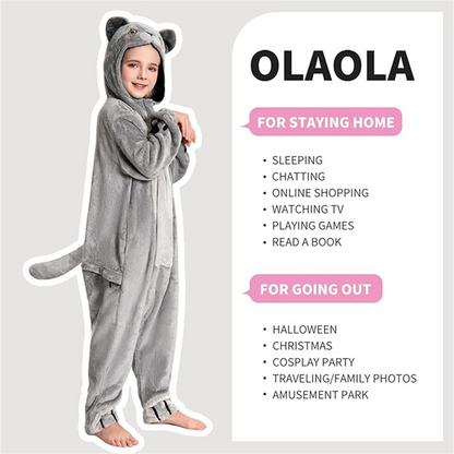 OLAOLA Kids Cat Animal Onesie Plush Soft Flannel Warm Home Pajamas One-Piece Sleepwear