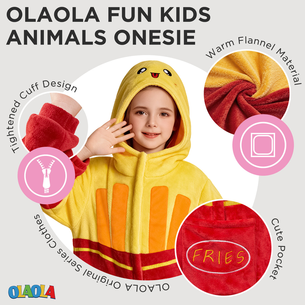 OLAOLA Kids French Fries Jumpsuit Children Pajamas Costume Soft Cozy Flannel Onesie Halloween Cosplay Costume