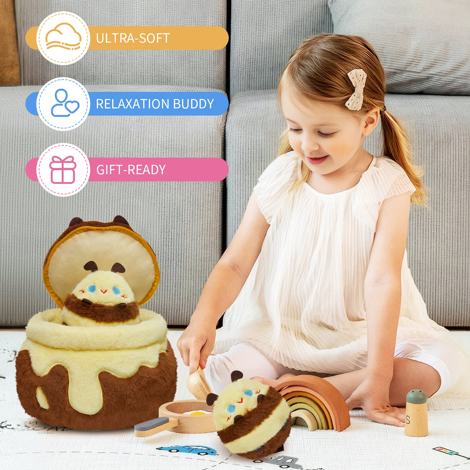 30CM OLAOLA Original Cute Honey Jar Bees Dolls Soft Stuffed Dolls Animals Food Plush Toys Plushies Birthday Gift