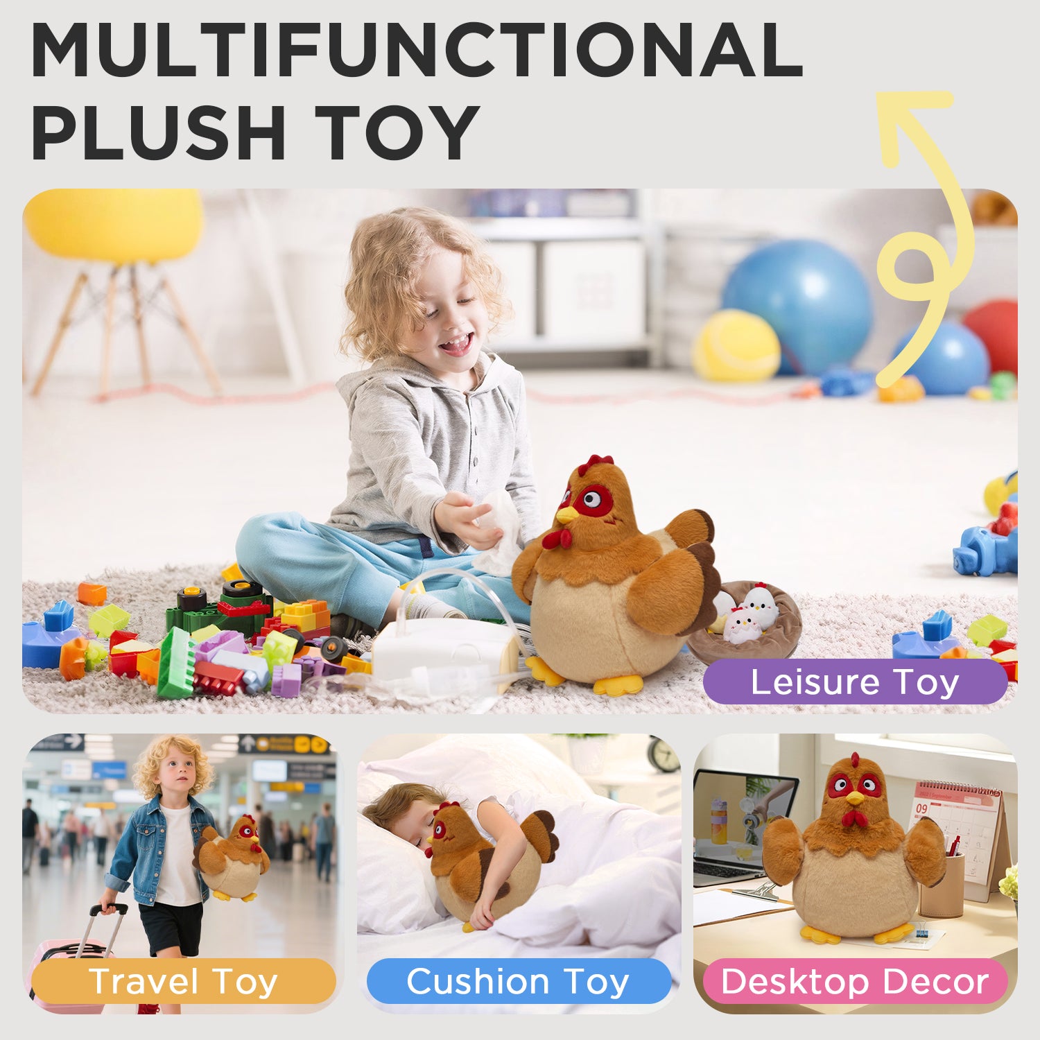 32CM OLAOLA Chicken Stuffed Animal Egg Laying Stuffed Chicken Toy For Kids Soft Plush Toy Doll Pillow Christmas Easter Gift