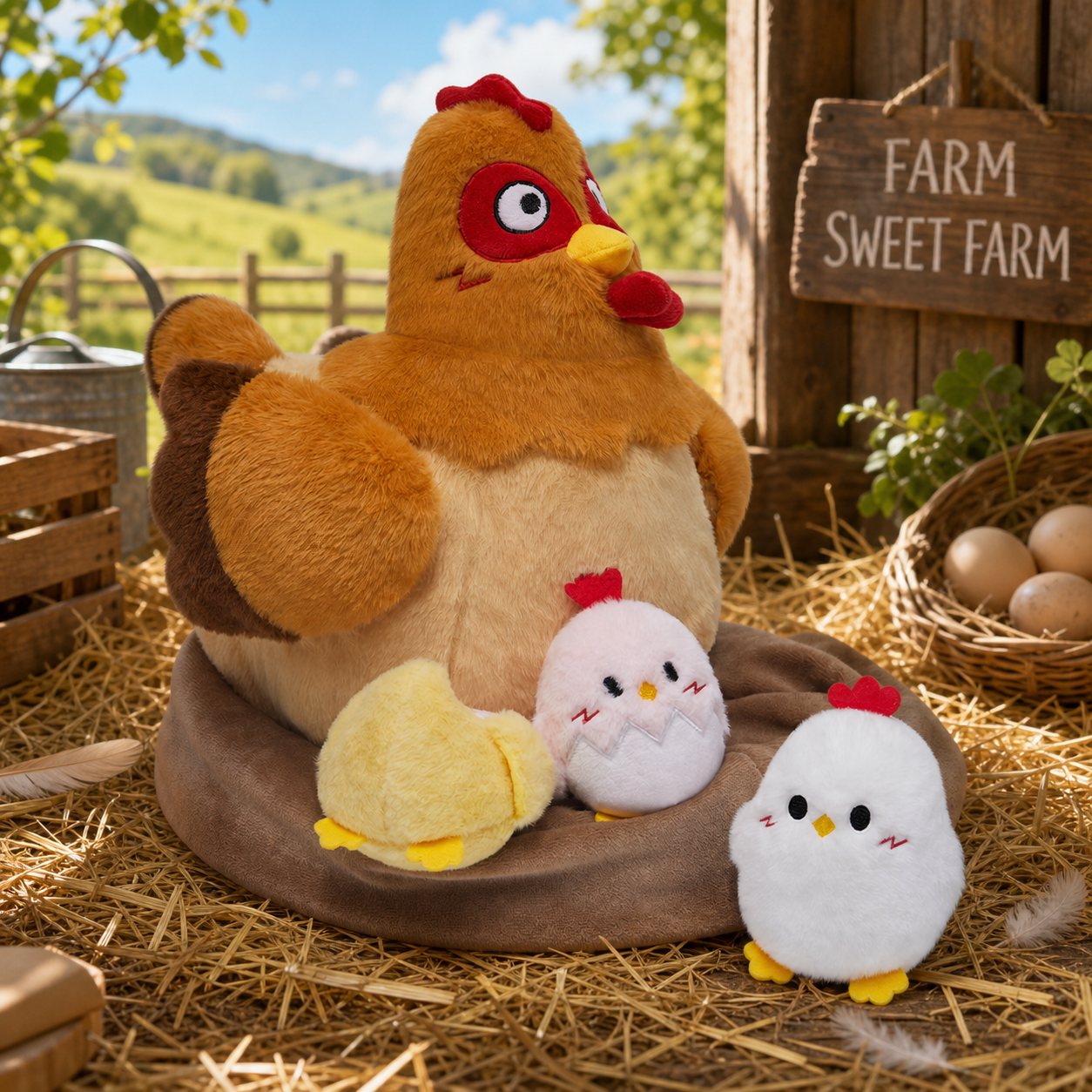32CM OLAOLA Chicken Stuffed Animal Egg Laying Stuffed Chicken Toy For Kids Soft Plush Toy Doll Pillow Christmas Easter Gift