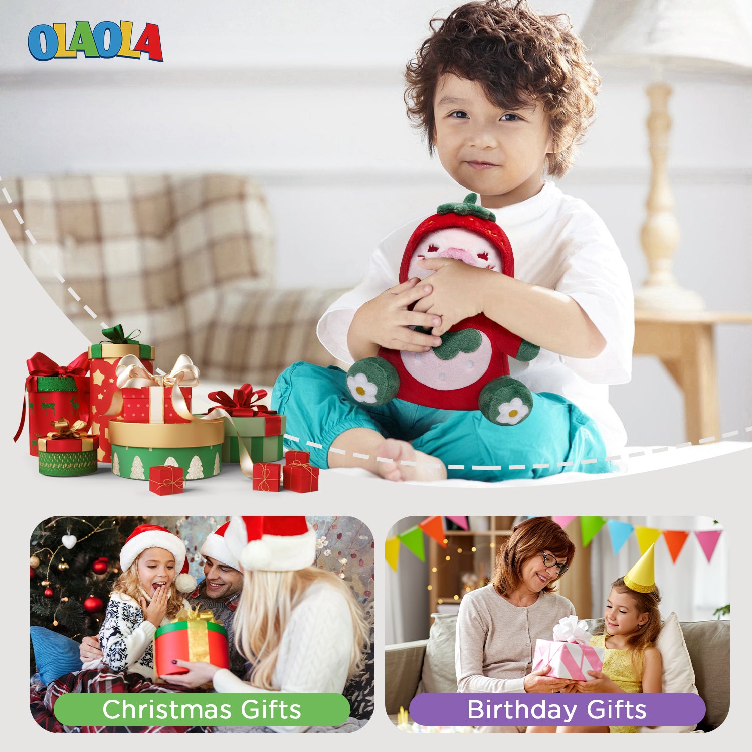 32CM OLAOLA Kawaii Strawberry Capybara Dinosaur Original Plush Toys Soft Stuffed Dolls Animals Dino Plushies Birthday Gift