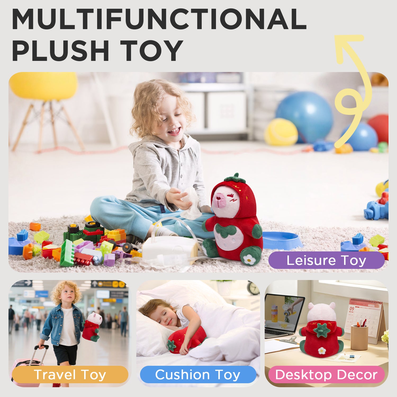 32CM OLAOLA Kawaii Strawberry Capybara Dinosaur Original Plush Toys Soft Stuffed Dolls Animals Dino Plushies Birthday Gift