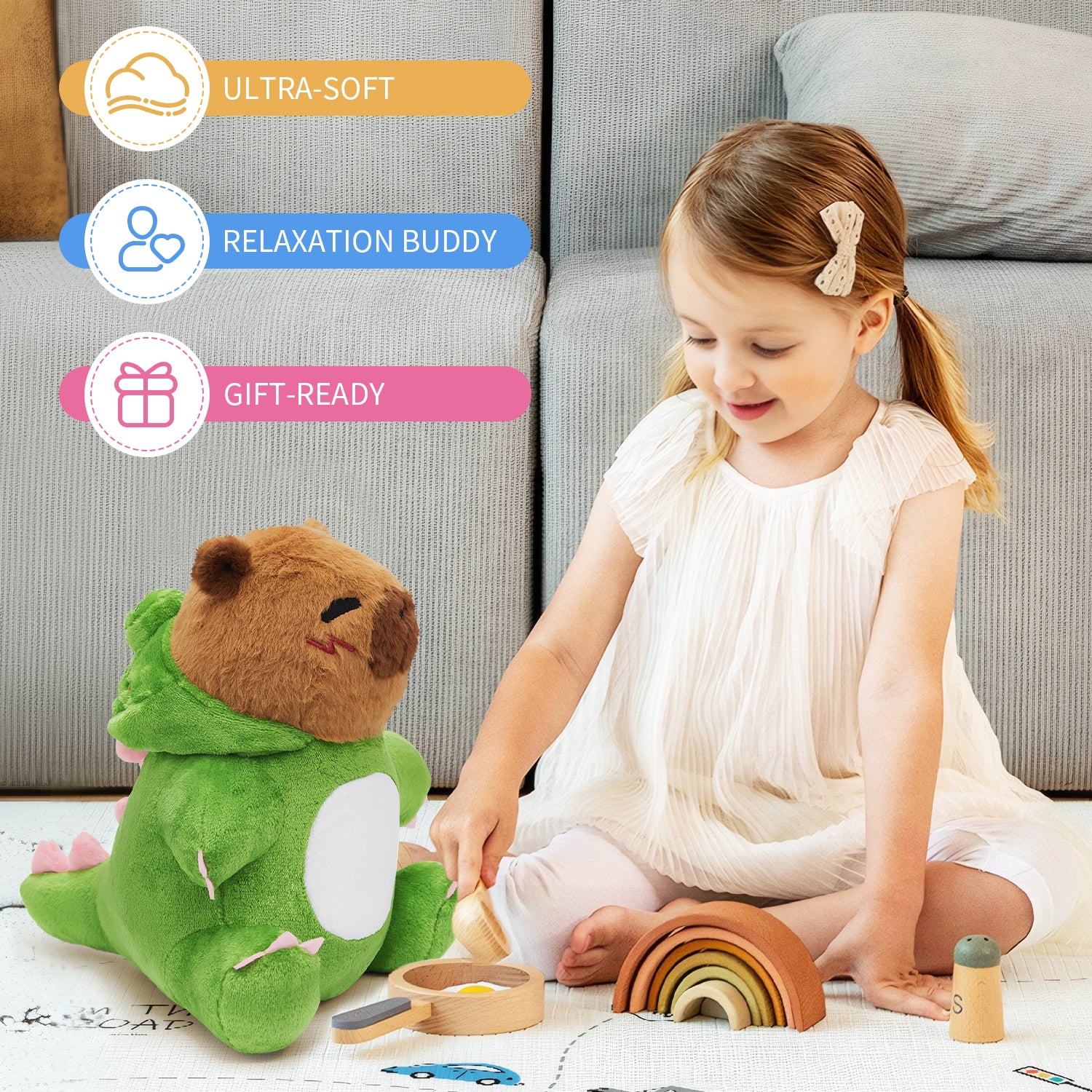 32CM OLAOLA Original Cute Capybara Dinosaur Dolls Soft Stuffed Dolls Animals Plush Toys Dino Plushies Birthday Gift