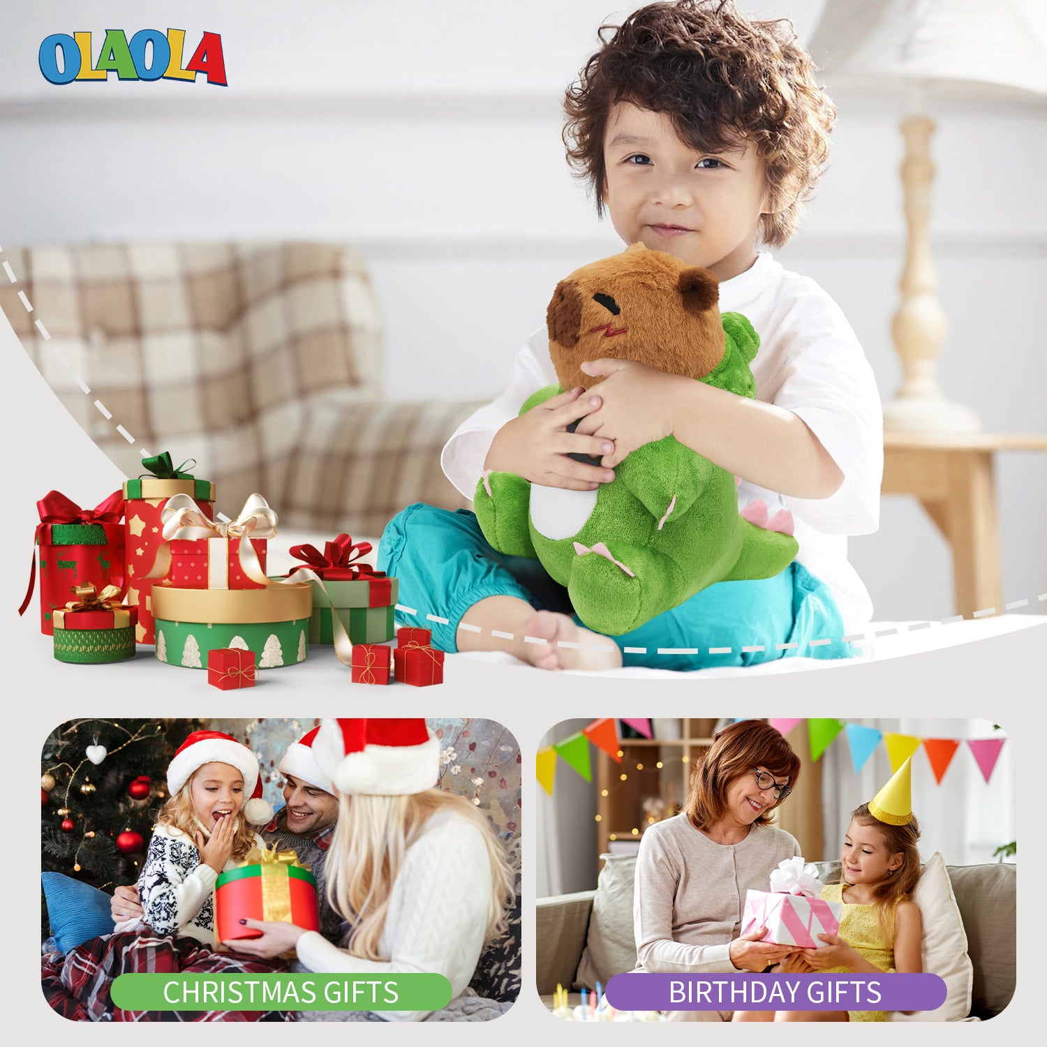 32CM OLAOLA Original Cute Capybara Dinosaur Dolls Soft Stuffed Dolls Animals Plush Toys Dino Plushies Birthday Gift