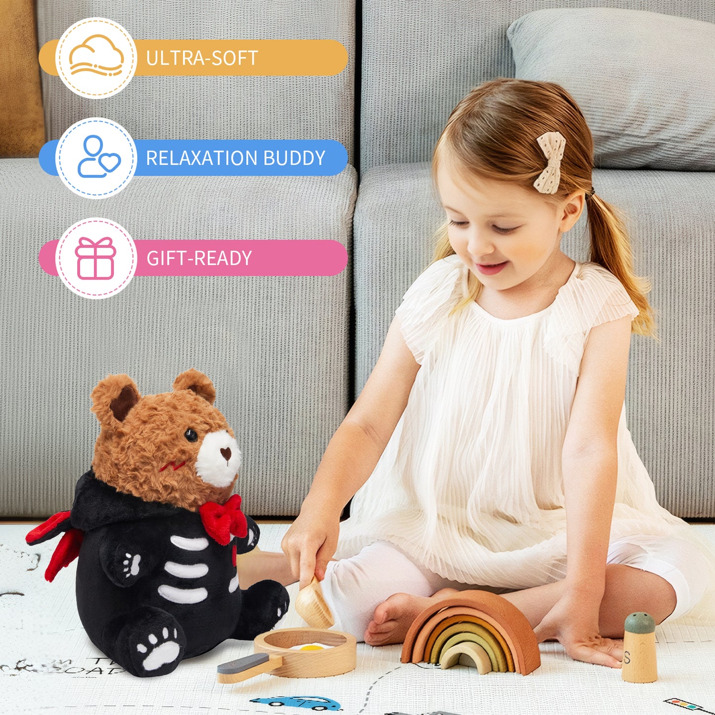 37CM OLAOLA Original Cute Bear Bat Pajamas Plushies Soft Stuffed Dolls Animals Toys Halloween Birthday Gift