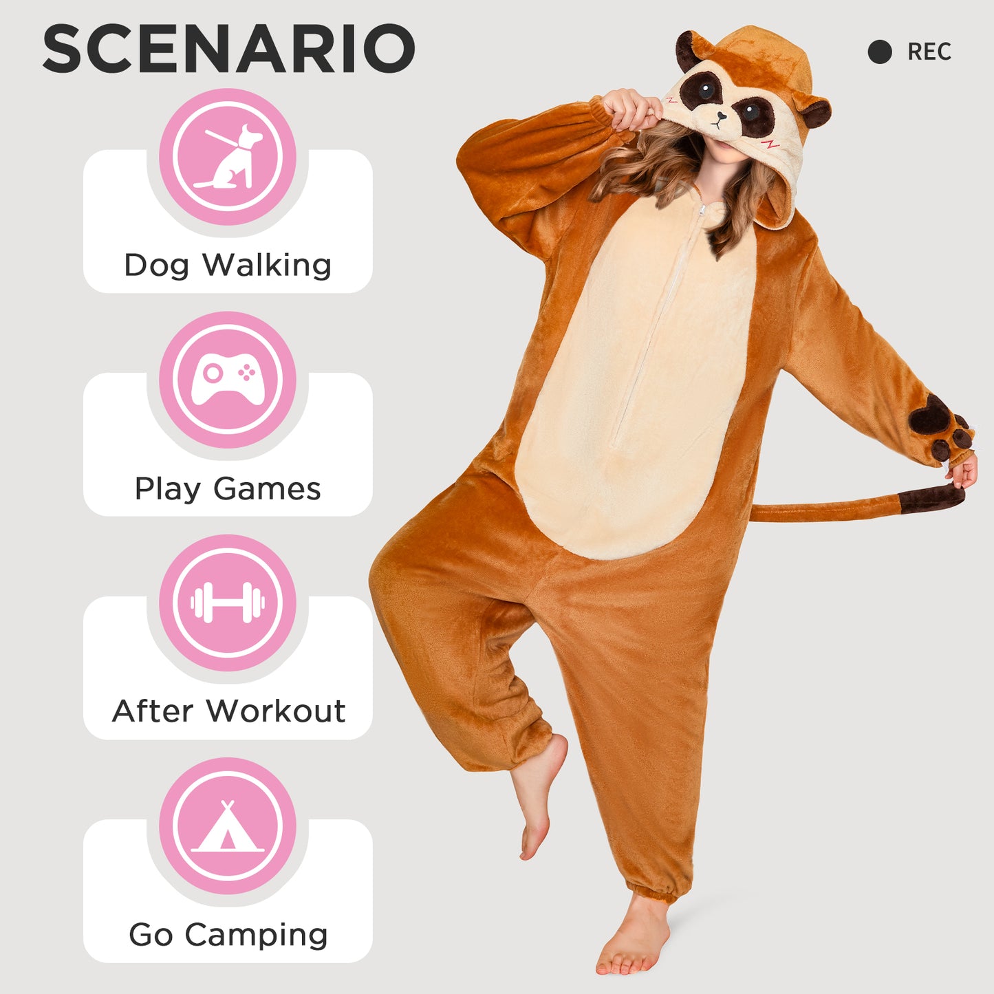 OLAOLA Meerkat Pajamas Animals Onesie Plush Warm Home One Piece For Adult Unisex Halloween Costume