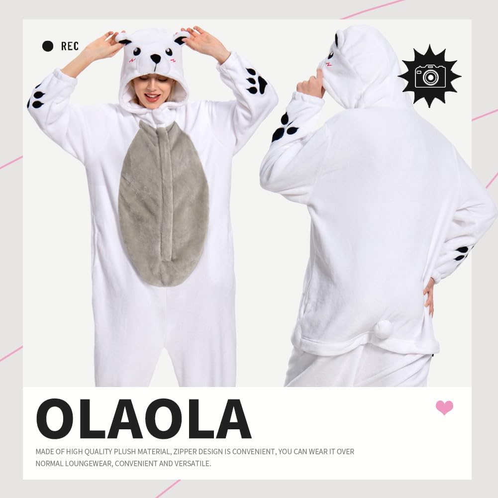 OLAOLA Unisex Adult Plush Polar Bear Animals Onesie Pajamas Warm Home One-Piece Sleepwear