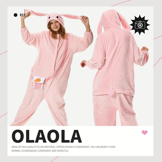 OLAOLA Unisex Adult Plush Bunny Animals Onesie Pajamas Warm Home One-Piece Sleepwear