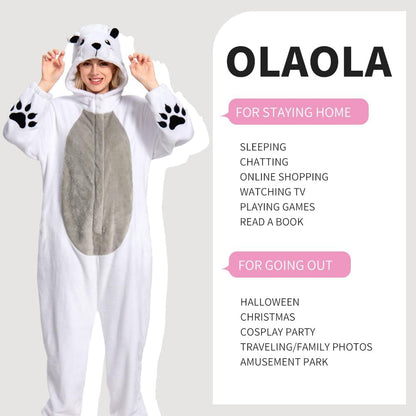 OLAOLA Unisex Adult Plush Polar Bear Animals Onesie Pajamas Warm Home One-Piece Sleepwear