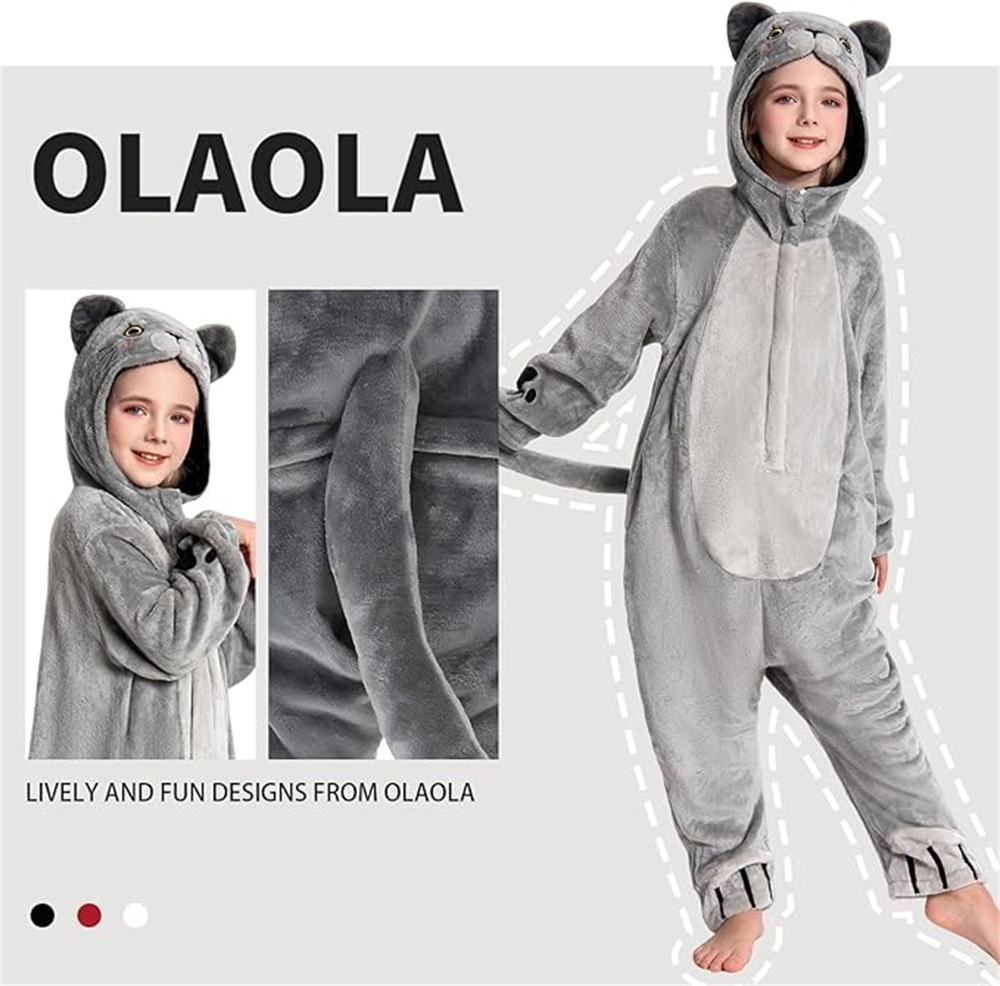 OLAOLA Kids Cat Animal Onesie Plush Soft Flannel Warm Home Pajamas One-Piece Sleepwear