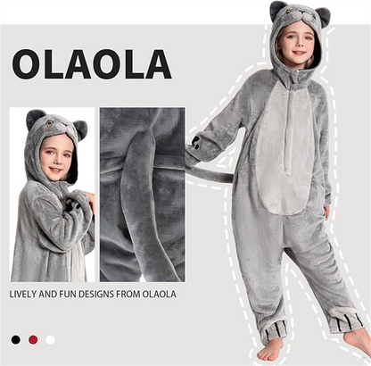 OLAOLA Kids Cat Animal Onesie Plush Soft Flannel Warm Home Pajamas One-Piece Sleepwear