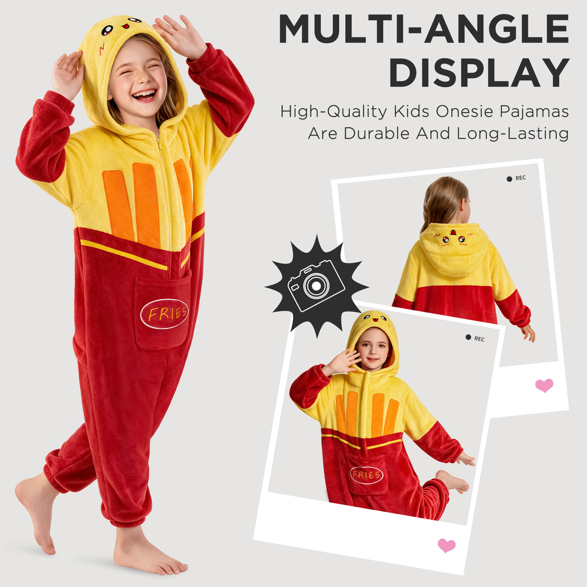 OLAOLA Kids French Fries Jumpsuit Children Pajamas Costume Soft Cozy Flannel Onesie Halloween Cosplay Costume