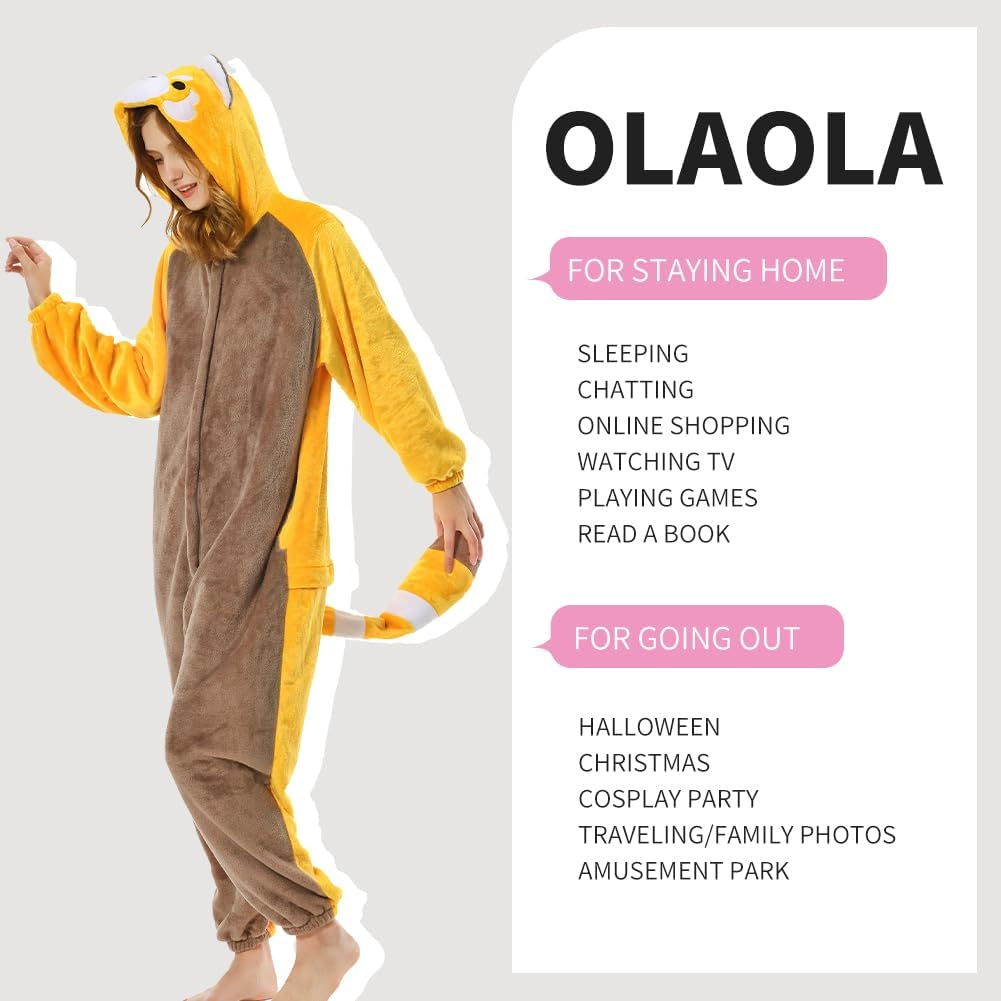 OLAOLA Unisex Adult Plush Red Panda Animals Onesie Pajamas Warm Home One-Piece Sleepwear