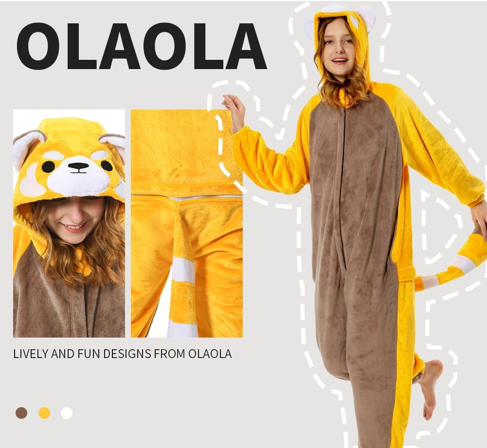 OLAOLA Unisex Adult Plush Red Panda Animals Onesie Pajamas Warm Home One-Piece Sleepwear