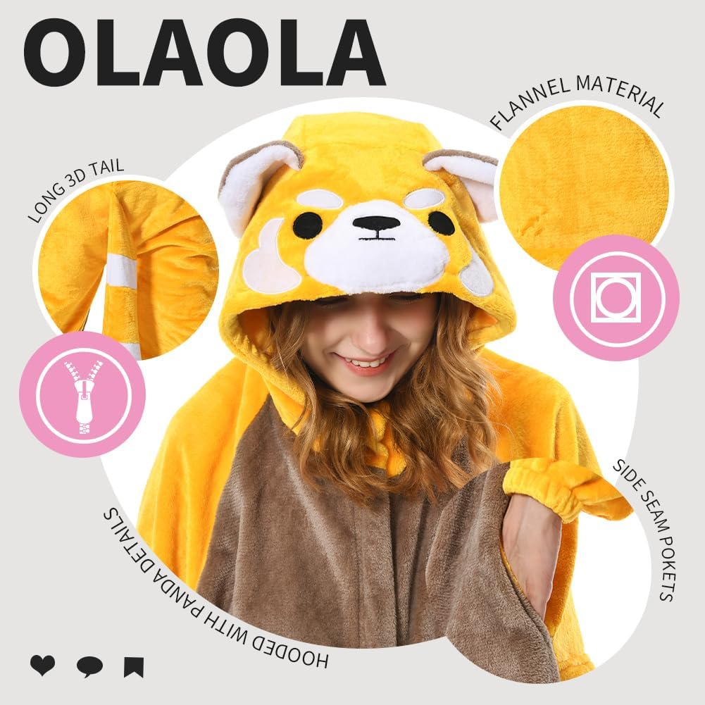 OLAOLA Unisex Adult Plush Red Panda Animals Onesie Pajamas Warm Home One-Piece Sleepwear