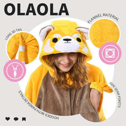 OLAOLA Unisex Adult Plush Red Panda Animals Onesie Pajamas Warm Home One-Piece Sleepwear